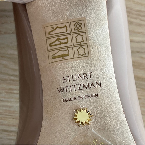 Stuart Weitzman Stuart 75 block Pump Patent leather tan pointed toe classy 5.5 - Picture 9 of 11
